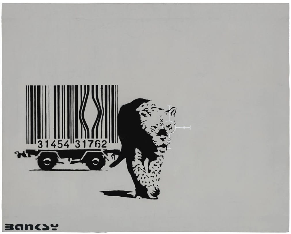 Barcode Leopard, 2002 Spray paint and emulsion on canvas 60cm x 85cm