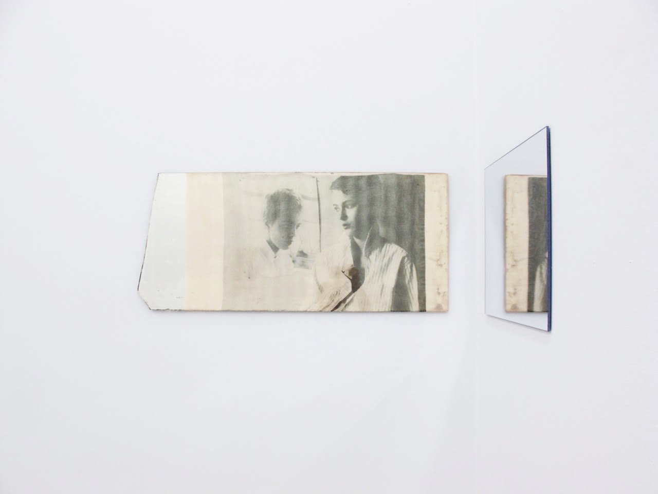 Servane Mary Untitled (Jean Seberg and The Mirror), 2012 mirror and pigment printed silk and mirrored Plexiglas 2 panels: 16 x 35 inches, 16 x 18 inches