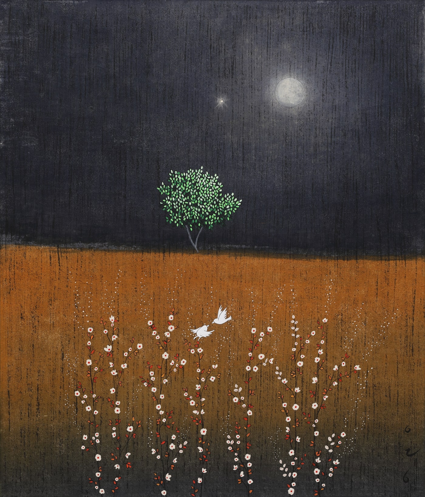 YOUNGJI LEE Us on That Day, 2024 Powdered pigment on hanji paper 53 x 45.5 cm (h x w)