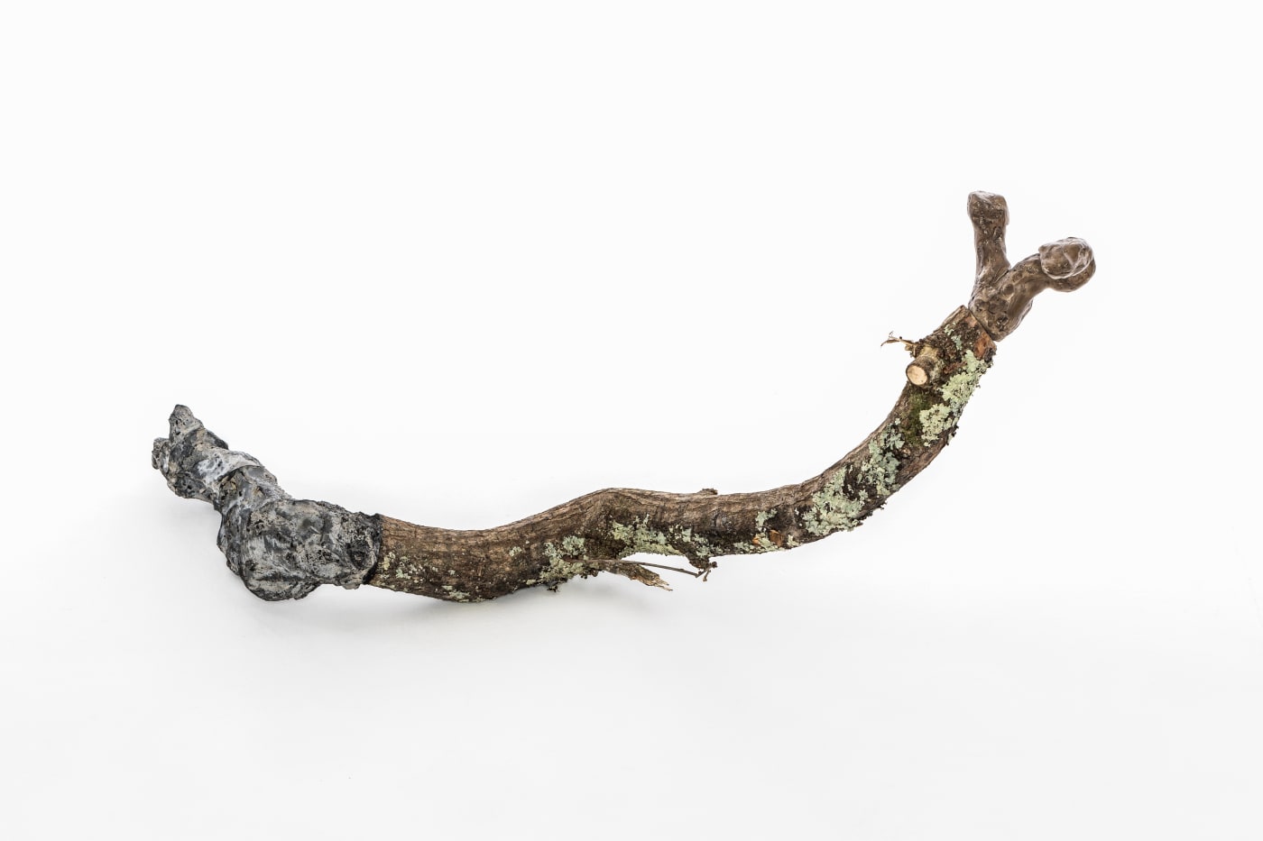 Chantal Powell, Totem VII (2 Headed Snake) 2019 Unfired clay, wax polish, oak, concrete, pigment, lichen 80 x 25 x 35 cm