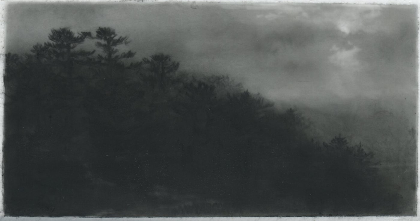 Dozier Bell, Hill path, night, 2020, charcoal on Mylar, 2.75 x 5.25 in.