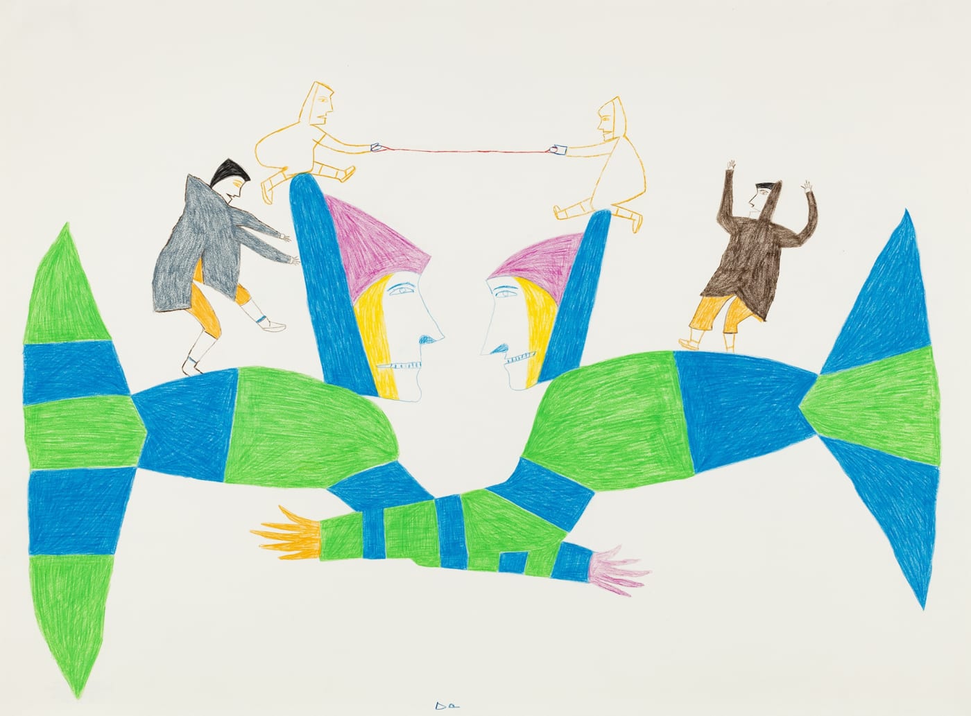 Lot 44 JESSIE OONARK, O.C., R.C.A (1906-1985) QAMANI'TUAQ (BAKER LAKE) Challenging Wrestle, c. 1975-76 coloured pencil drawing, 29.875 x 22.175 in (76 x 56 cm) Estimate: $6,000⁠ — $9,000 Price realized: $7,200