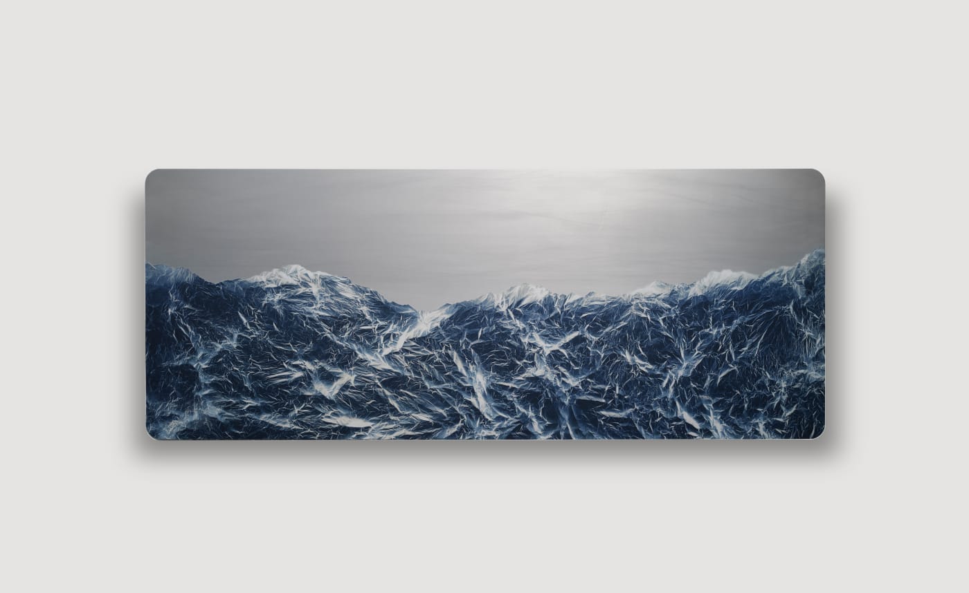 Wu Chi-Tsung Cyano-Collage 106 Cyanotype, Xuan Paper, Acrylic Gel, Mounted on Aluminum Board, 90 x 225 cm, 2021