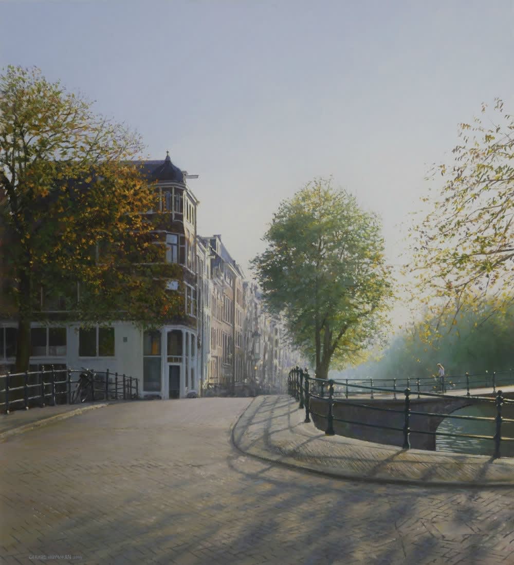 Gerard Huysman - Grachtovergang Brouwersgracht - 2019 - olieverf op paneel - 64 x 70 cm