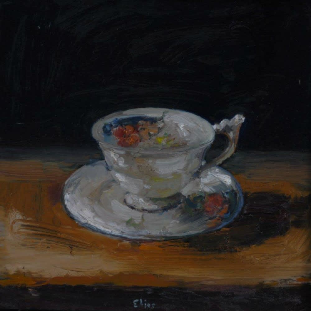 Gebloemd kopje - 2017 - olieverf op paneel - 40 x 40 cm