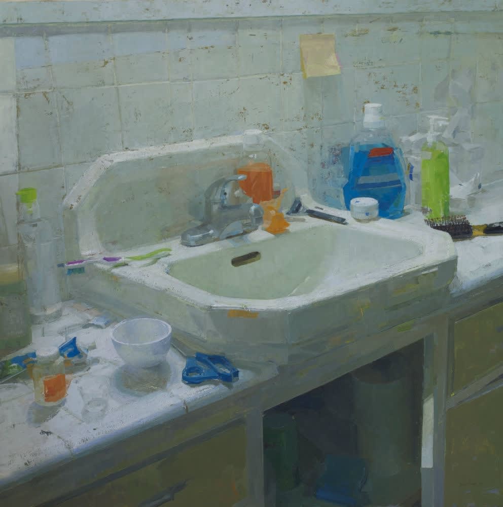 Zoey Frank - Bathroom Sink - 2017 - olieverf op paneel - 91 x 91 cm