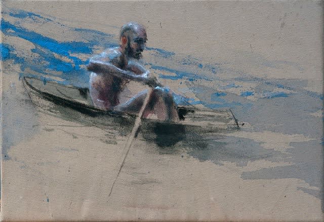 Sam Drukker - Roeier blauw - 2017 - olieverf op doek - 35 x 50 cm