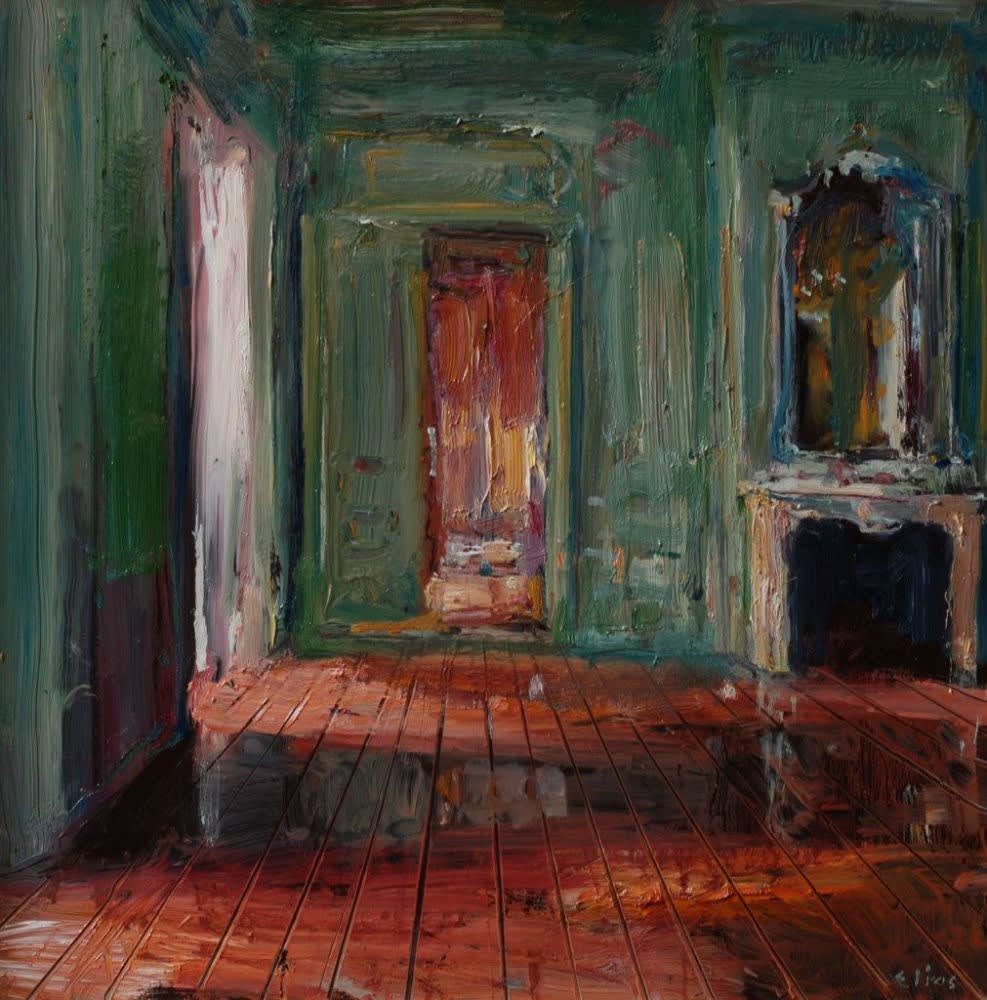Douwe Elias - Interieur groene kamer - 2017 - olieverf op doek - 40 x 40 cm
