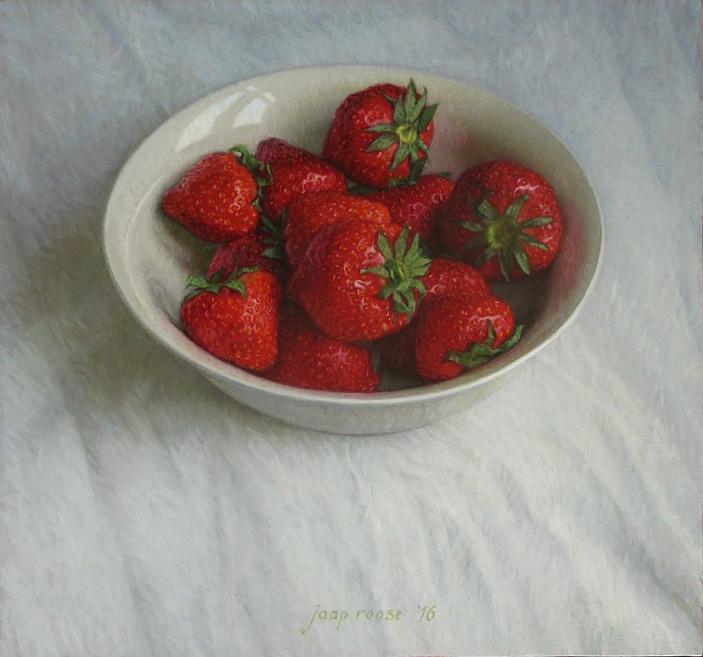 Jaap Roose - Schaaltje aardbeien - 2016 - olieverf op masoniet - 23 × 24,5 cm
