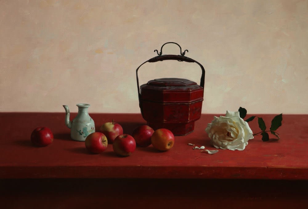 Qiangli Liang - Appels met roos - 2016 - olieverf op doek - 55 × 80 cm