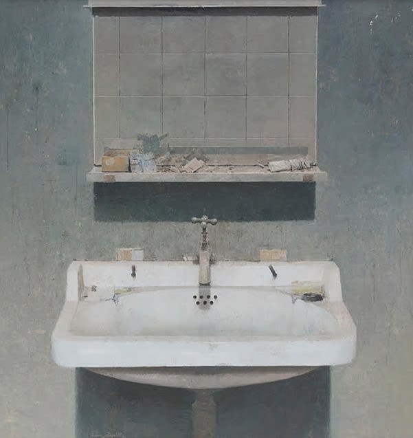 Lavabo con espejo - 2015 - olieverf op paneel - 80 x 75 cm