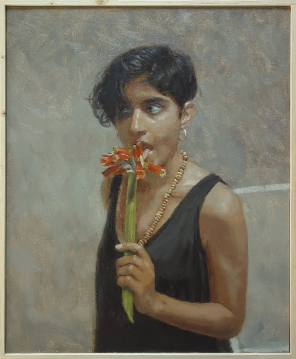 Rafel Bestard - Woman with flower - 2016 - olieverf op doek - 73 x 60 cm