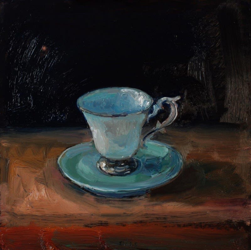 Douwe Elias - Groene kop en schotel - 2015 - olieverf op paneel - 40 x 40 cm