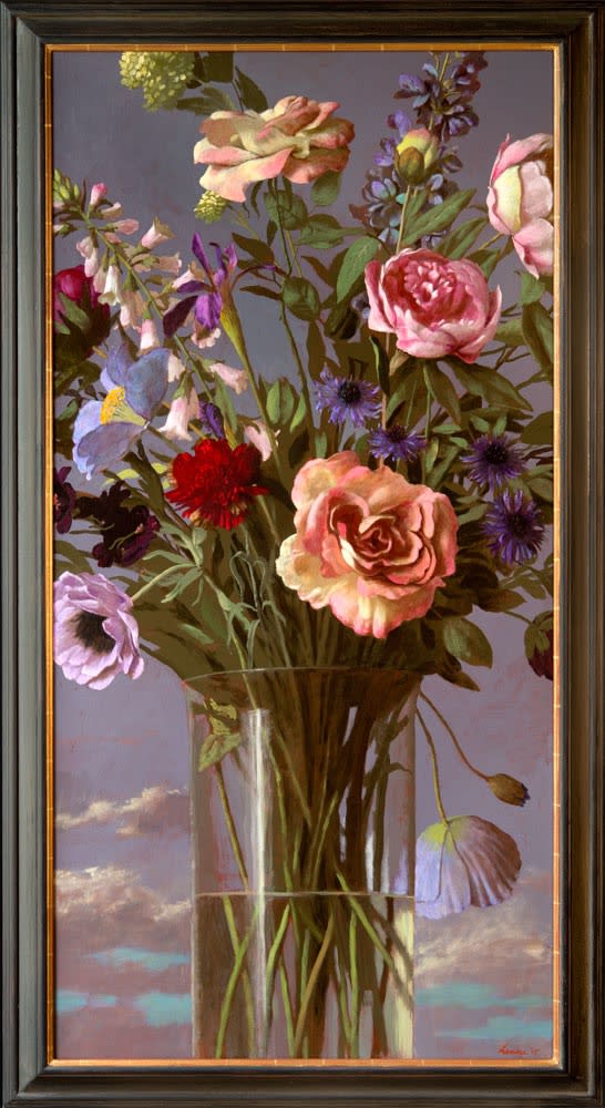 Kenne Grégoire - Bloemen en bezwaarde lucht - 2015 - Acryl op paneel - 160 x 80 cm