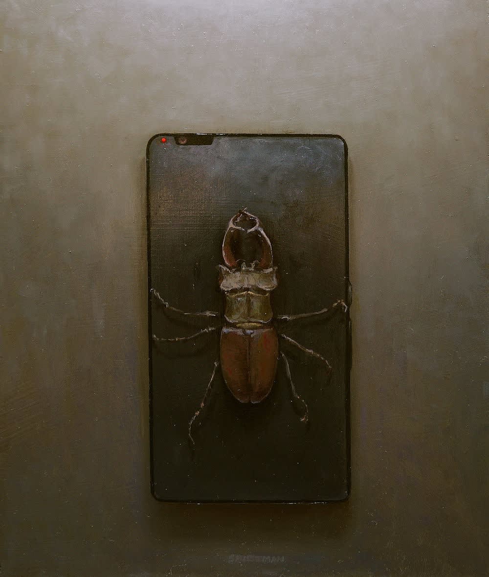 Stijn Rietman - Vliegend Hert - 2015 - olieverf op masoniet - 18 x 21.5 cm