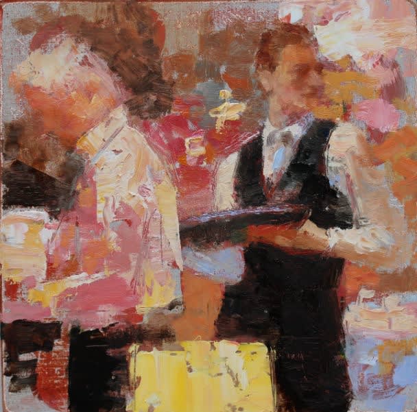 Peter Hartwig - Gele menukaart - 2015 - olieverf op paneel - 15,8 x 15,8 cm