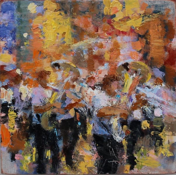 Peter Hartwig - Muzikanten, Málaga - 2015 - olieverf op paneel - 15,8 x 15,8 cm