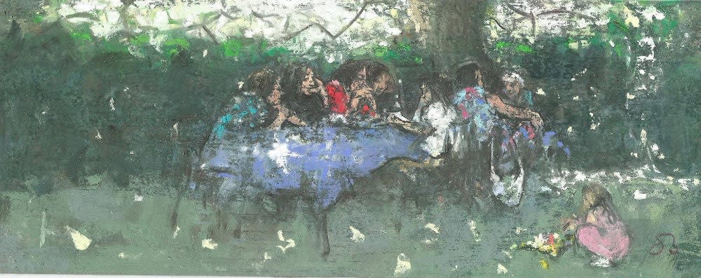 Onno Boerwinkel - Da Milo - natafelen - 2014 - pastel op papier - 14 x 30 cm