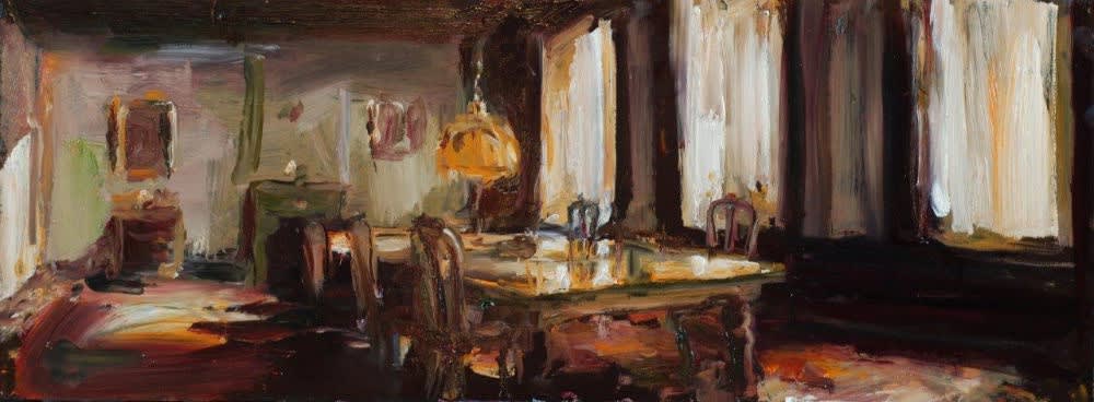 Douwe Elias - Bestuurskamer - 2014 - olieverf op paneel - 30 x 80 cm