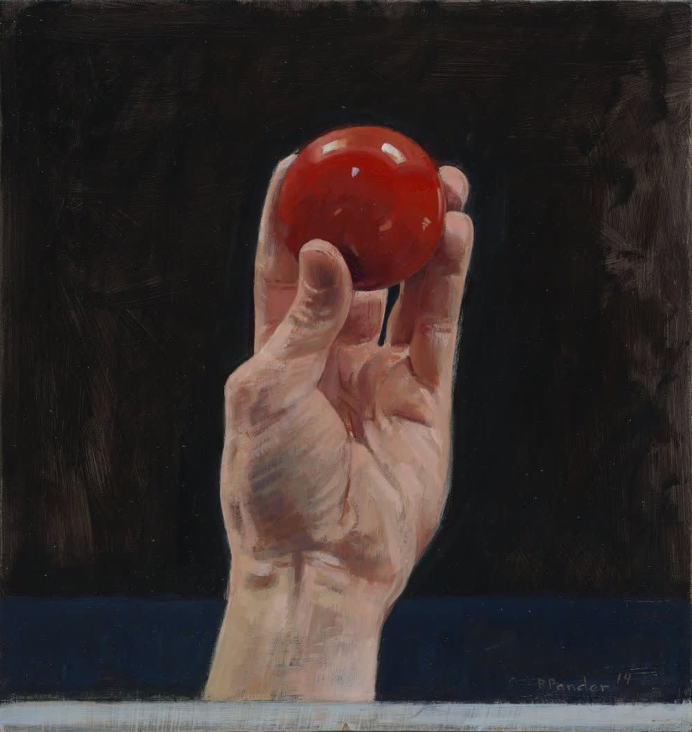 Pieter Pander - Hand met biljartbal - 2013 - olieverf op paneel - 31 x 29 cm