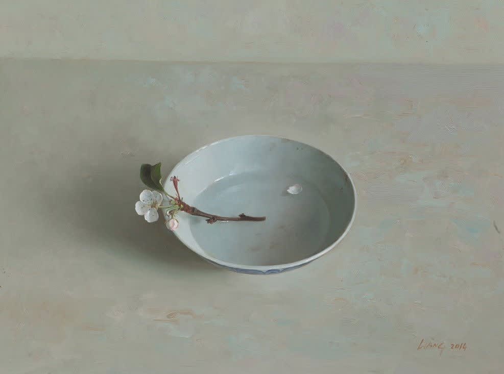 Qiangli Liang - Bloesem in schaal - 2014 - olieverf op paneel - 30 x 40 cm