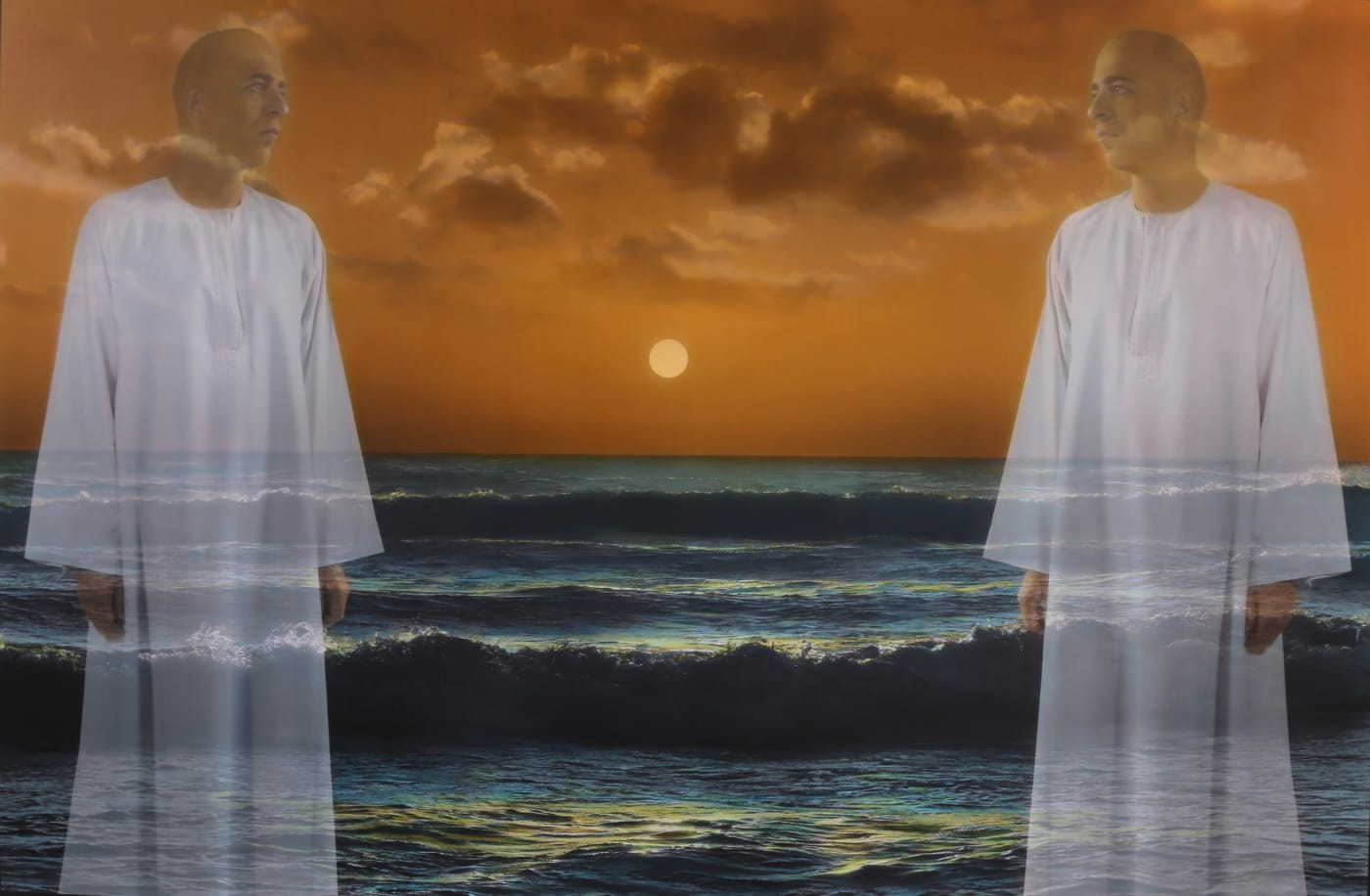 Connected to you by every Sea, self-portrait, 2021 Hand colored gelatin silverprint 99,5 x 138 x 3,5 cm Variation of 5