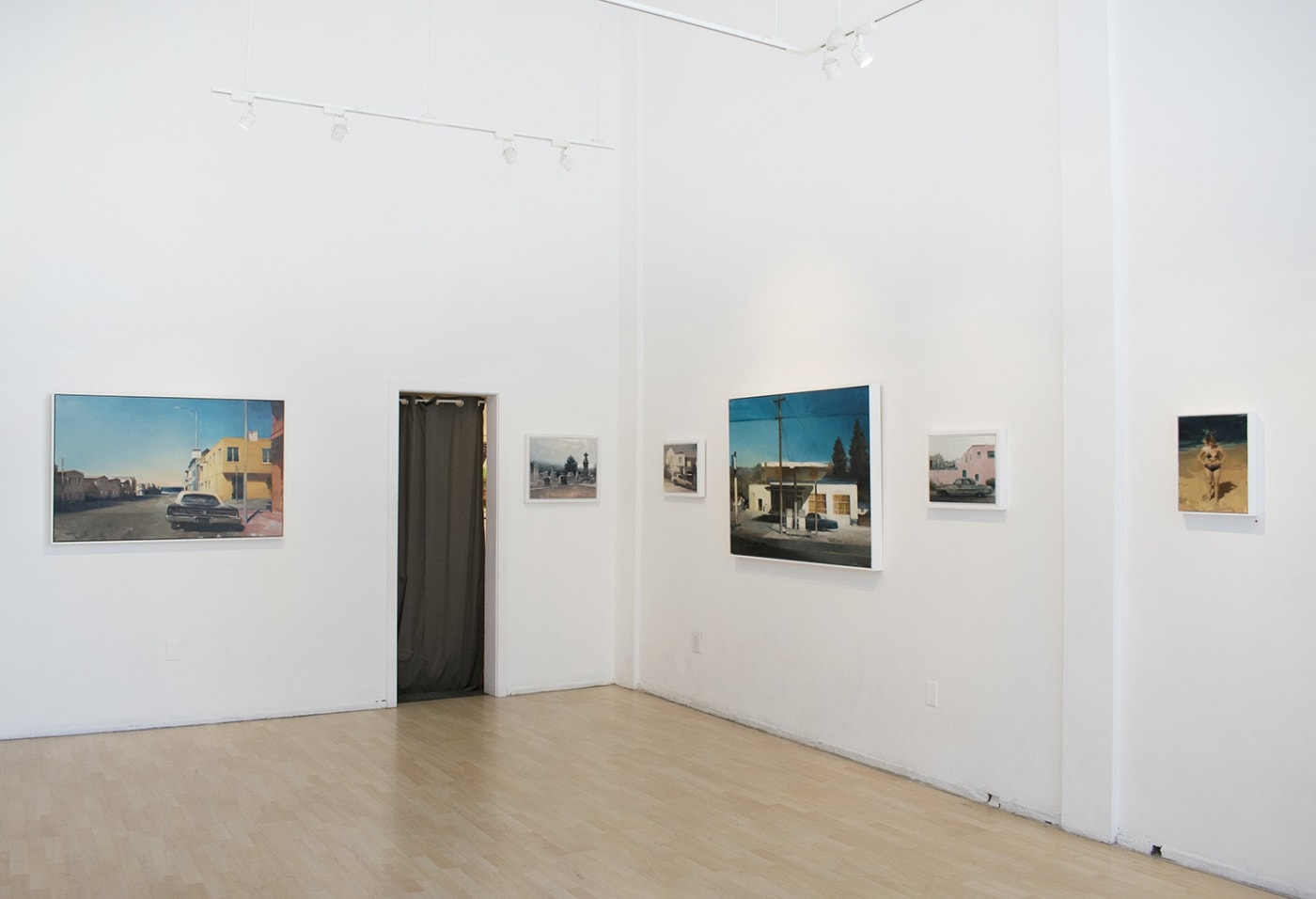Installation view of oil paintings from Kim Cogan's solo show "Evergreen"
