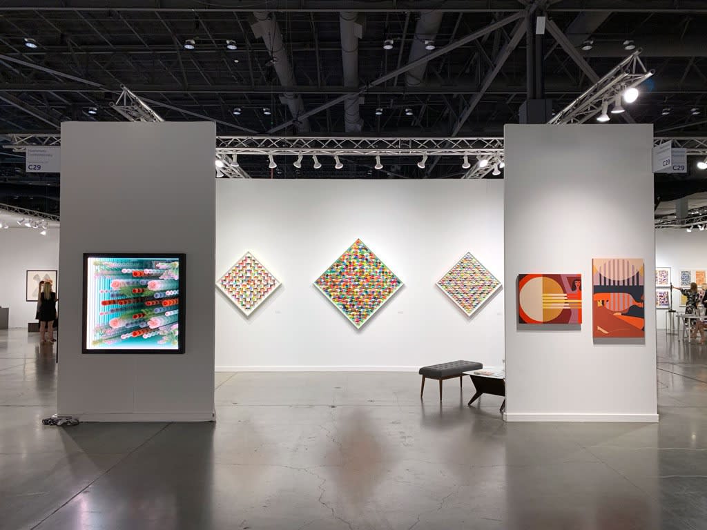 Installation image of Sean Newport, Laura Berger and Peter Gronquist work at Seattle Art Fair 2019