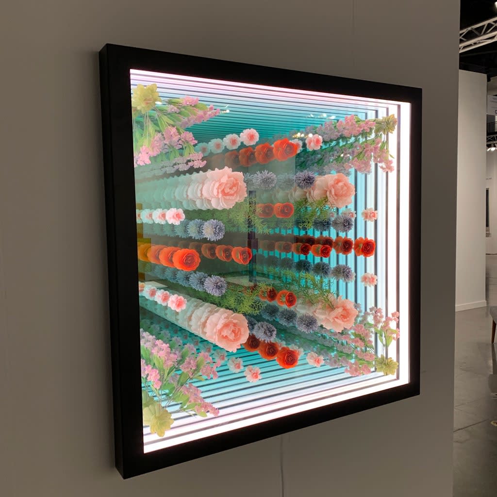 Installation image of the side view of Peter Gronquist piece "Arrangement" at the Seattle Art Fair 2019