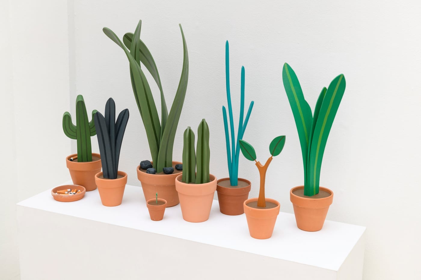 installation photos of Jeff Canham's show with plant sculptures 