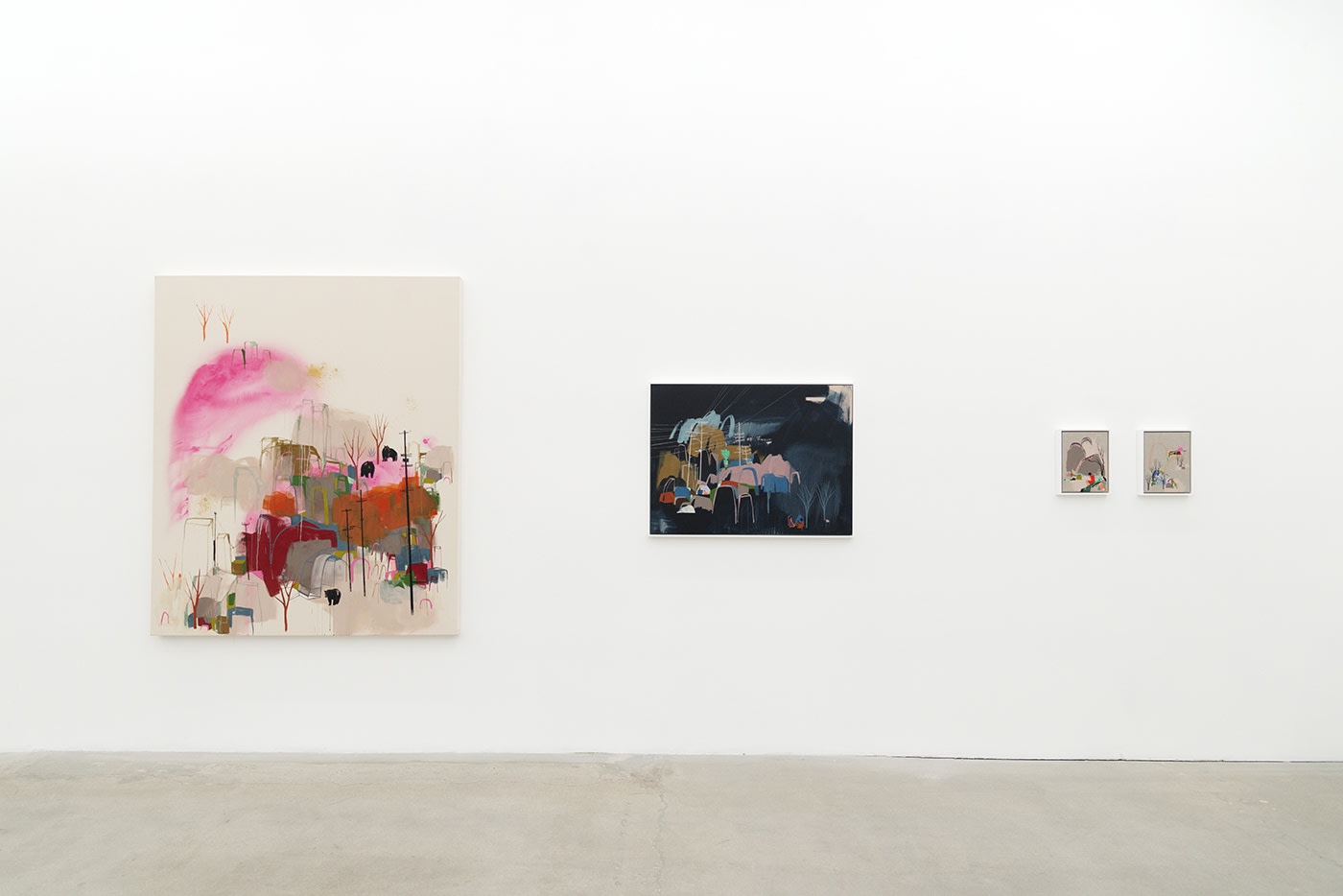 Seonna Hong at Hashimoto Contemporary Los Angeles installation view, paintings in background