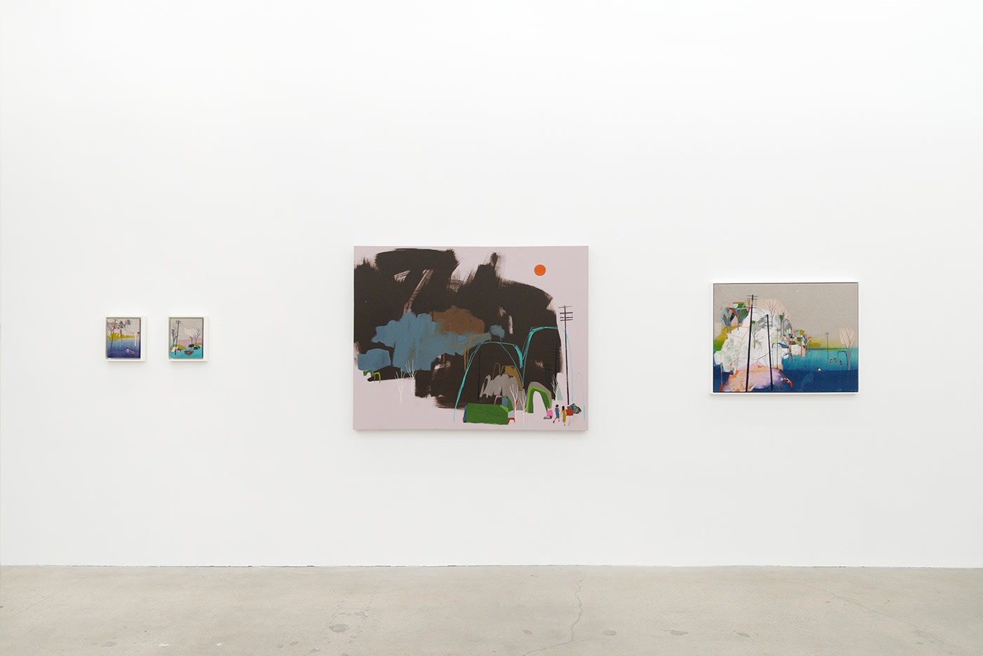 Seonna Hong at Hashimoto Contemporary Los Angeles installation view, paintings in background