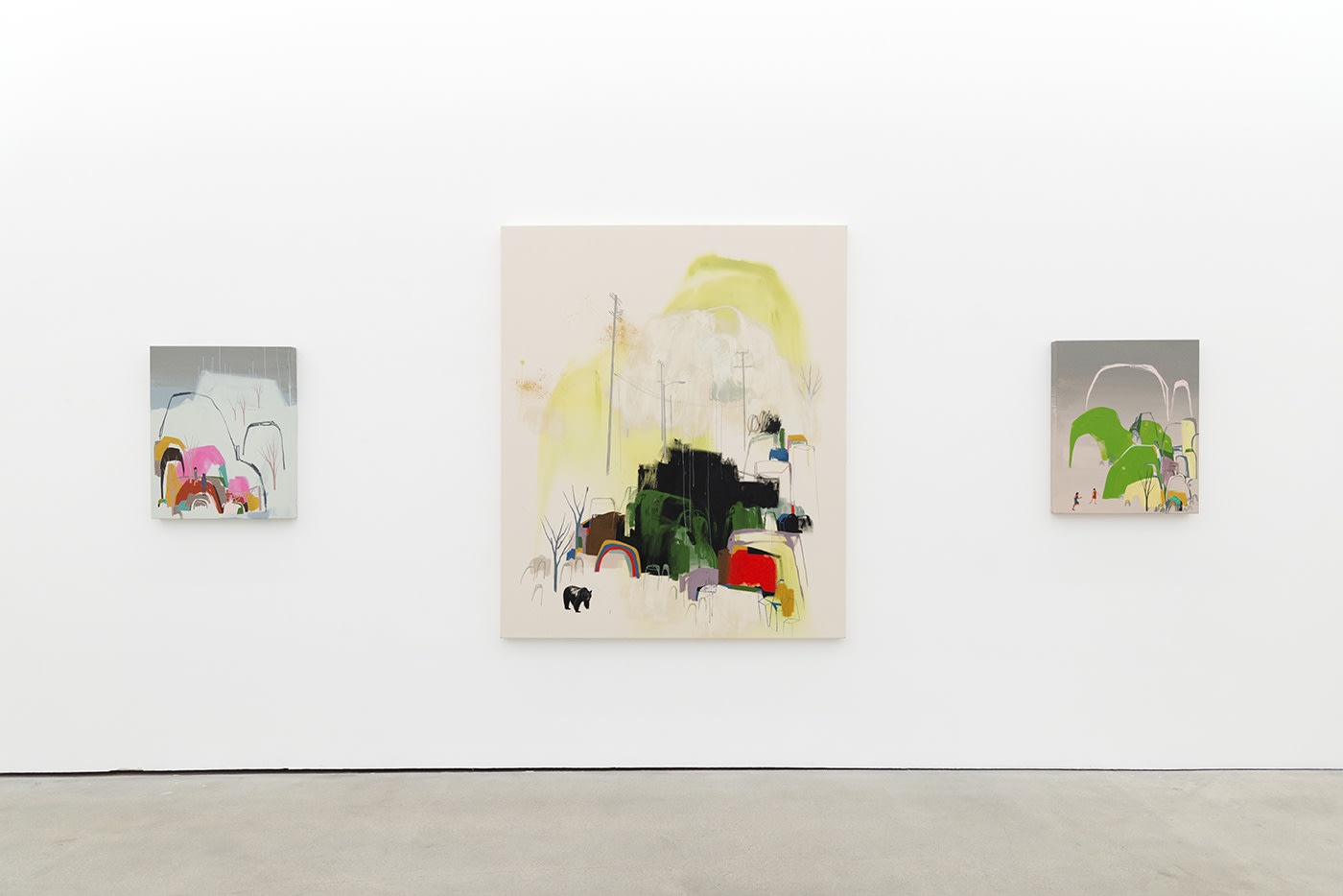 Seonna Hong at Hashimoto Contemporary Los Angeles installation view, paintings in background