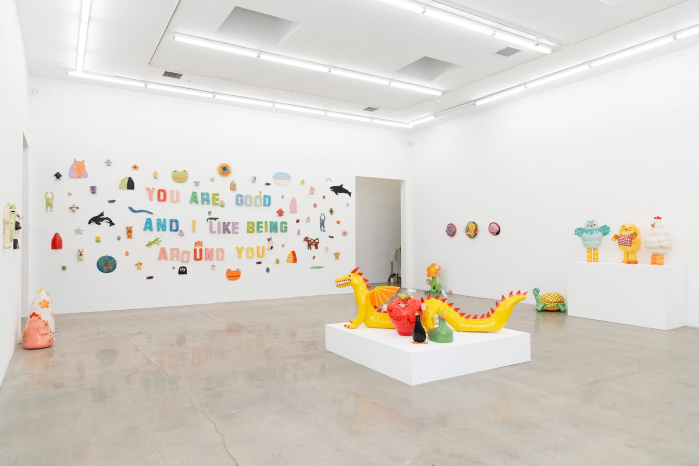 Installation view of Katie Kimmel & Lorien Stern's exhibition You Are Good at Hashimoto Contemporary Los Angeles
