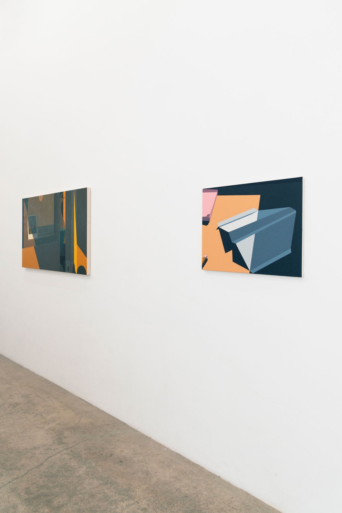 Installation view of Adrian Kay Wong's paintings Fold II and Corridor