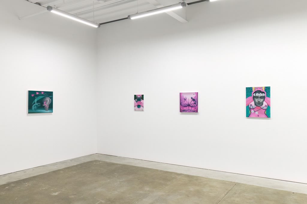 Installation photo of Maiden by Corey Lamb, left to right, "RIP" "Communion" "Ingress" "Sight Unseen"