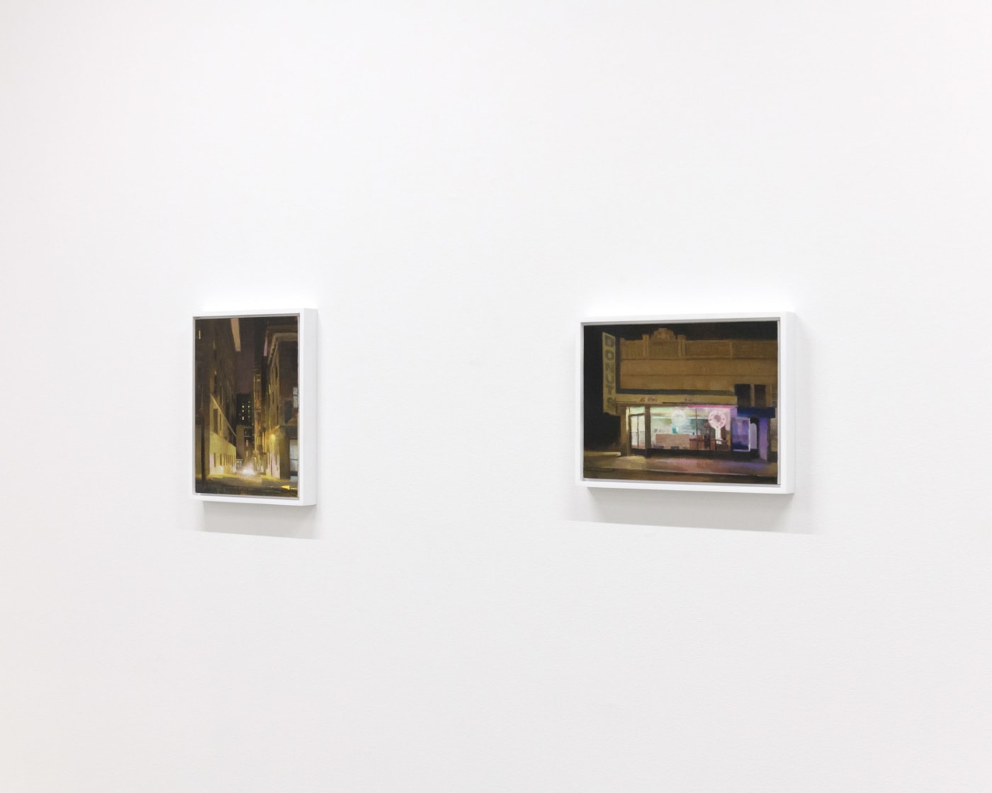 Installation image of Embers. Paintings - Shortcut Through Cosmo Pl, Daily Dozen (left to right) at Hashimoto Contemporary San Francisco