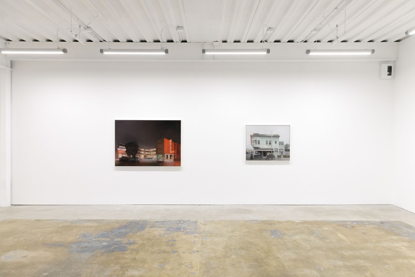 Installation image of Embers. No Vacancy, Gene's Liquor (left to right) at Hashimoto Contemporary San Francisco.