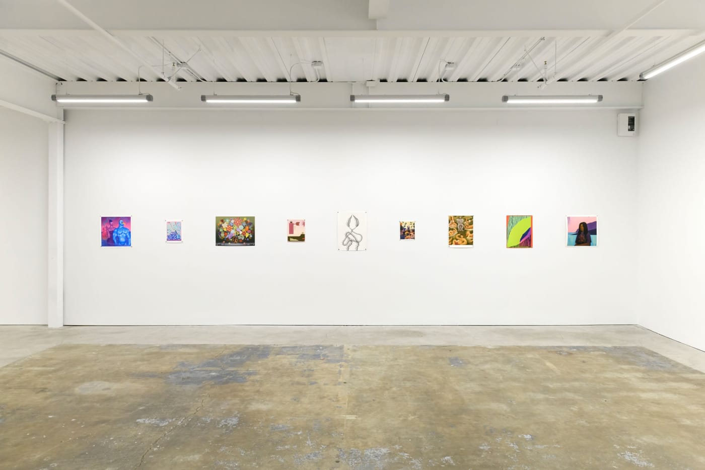 Installation photo of Multiples. Justin Yoon - "In The Blue Of The Evening", CHIAOZZA - "Bouquet Painting No. 36", Casey Gray - "Still Life with Flowers (45)", Madeleine Tonzi - "Photosynthesis",Devra Fox - "SPINAL CONNECTION #1", Nicholas Bono Kennedy - 