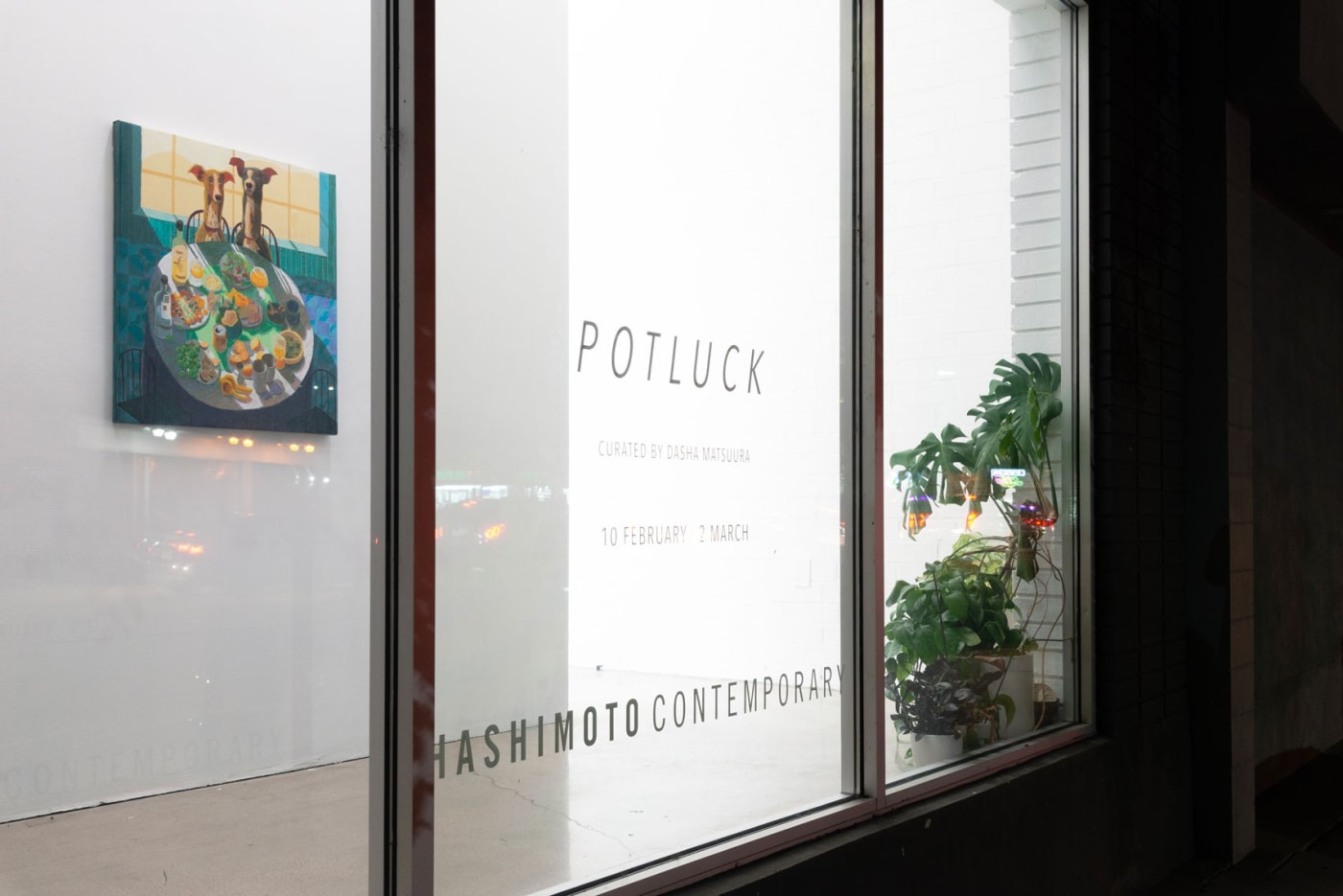 Installation image of Hashimoto Contemporary Los Angeles of artwork for the group exhibition Potluck