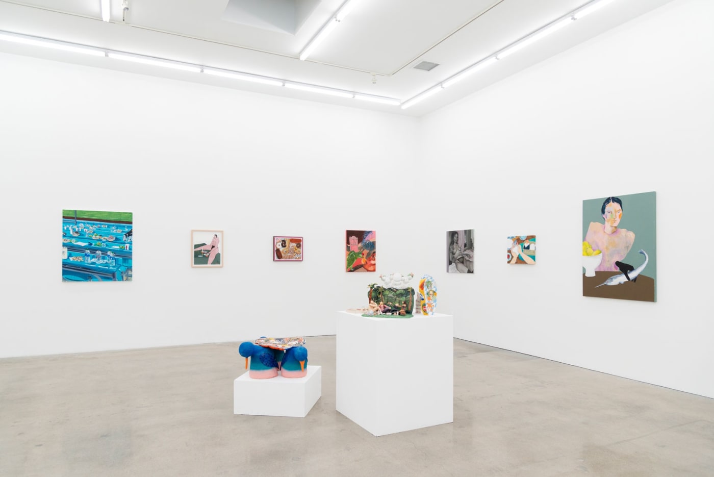 Installation image of Hashimoto Contemporary Los Angeles of artwork for the group exhibition Potluck