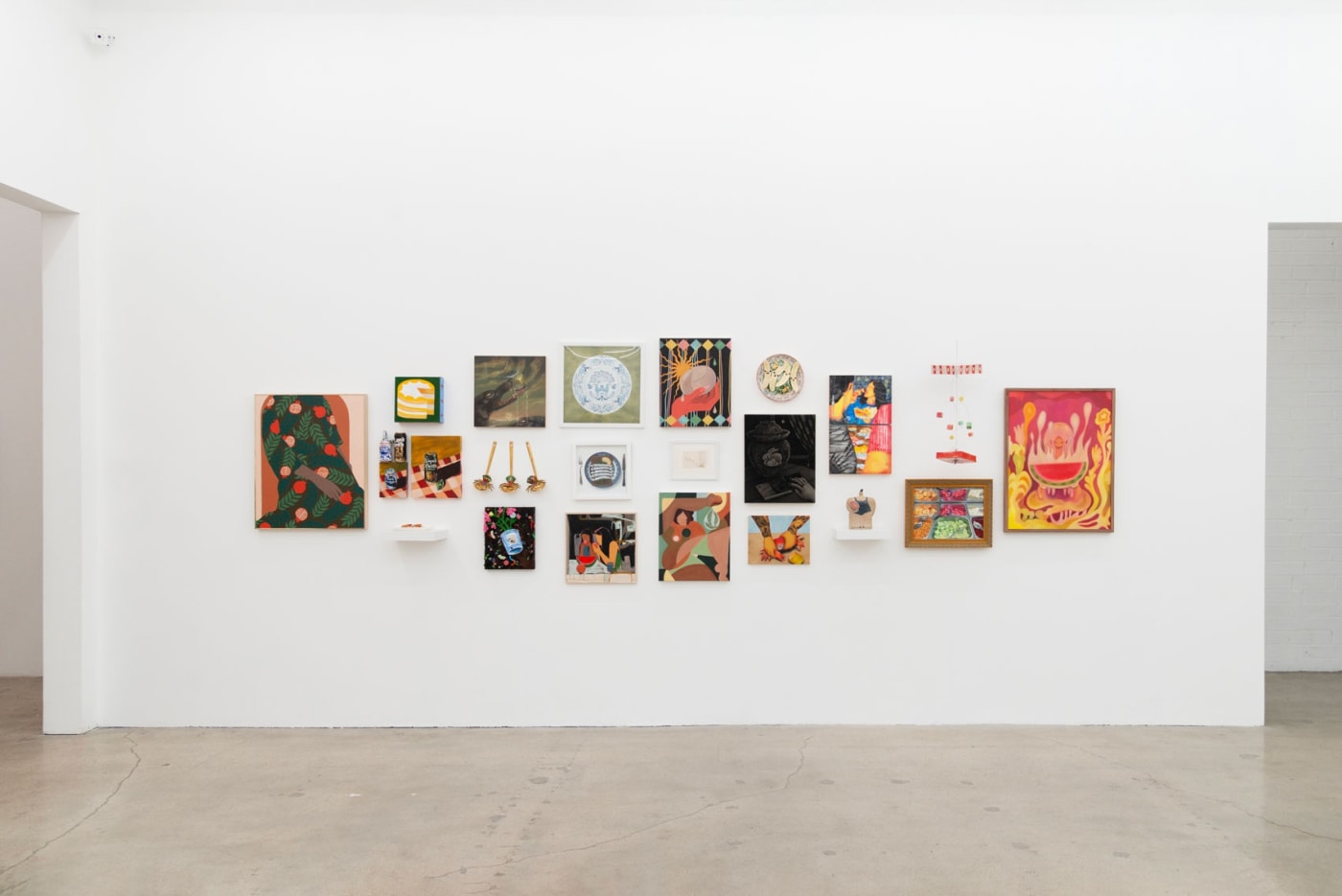 Installation image of Hashimoto Contemporary Los Angeles of artwork for the group exhibition Potluck