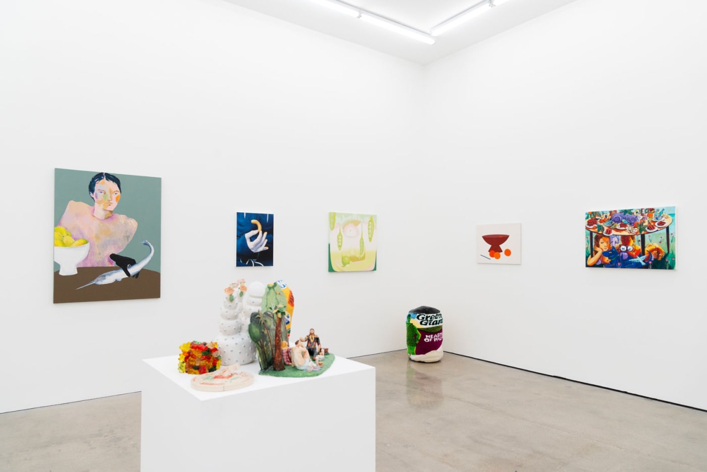 Installation image of Hashimoto Contemporary Los Angeles of artwork for the group exhibition Potluck