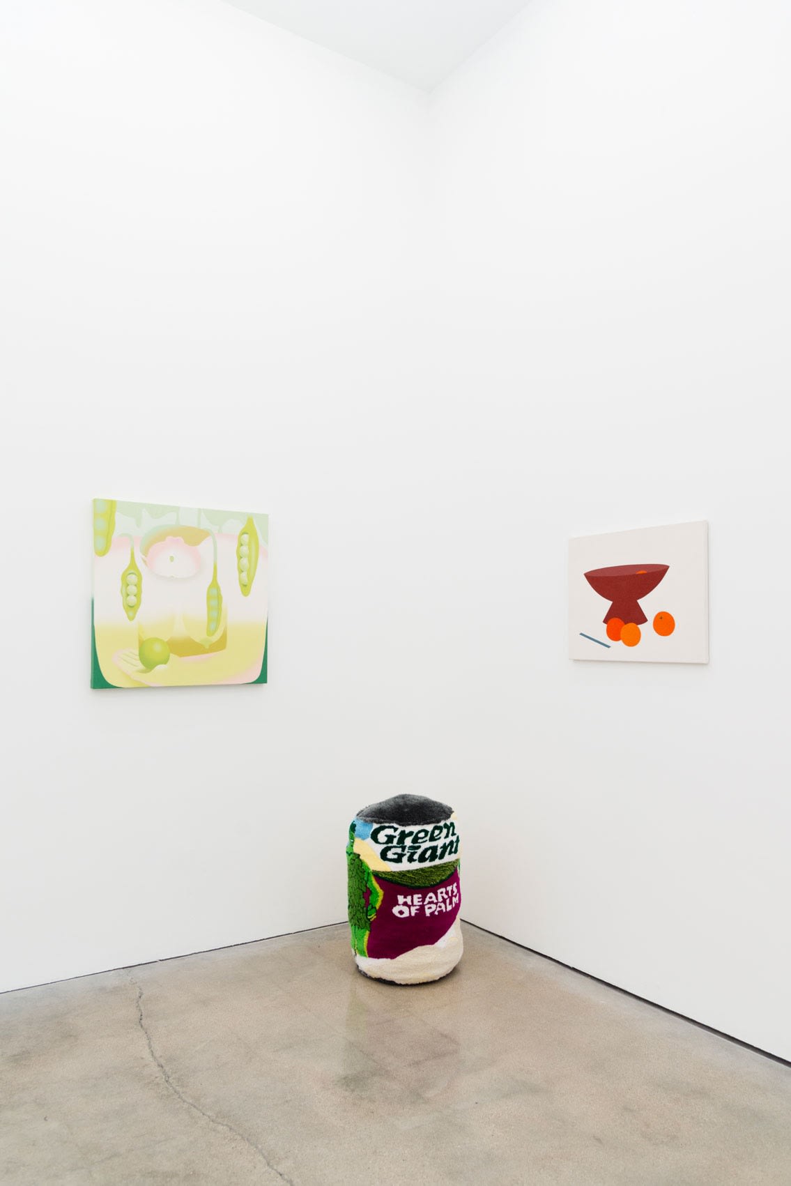 Installation image of Hashimoto Contemporary Los Angeles of artwork for the group exhibition Potluck