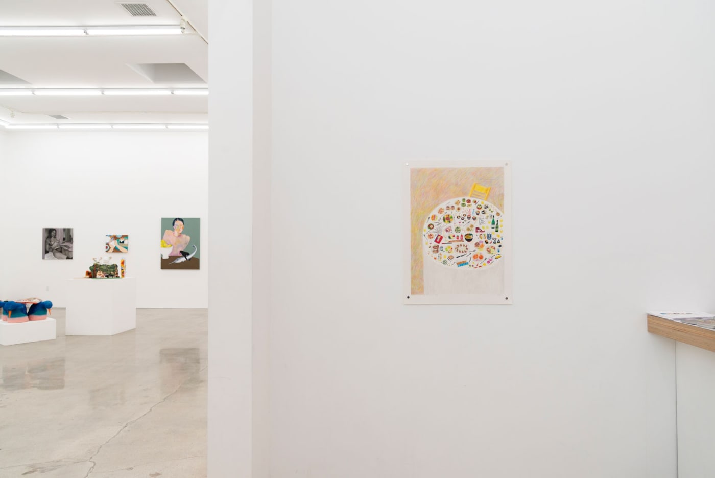 Installation image of Hashimoto Contemporary Los Angeles of artwork for the group exhibition Potluck