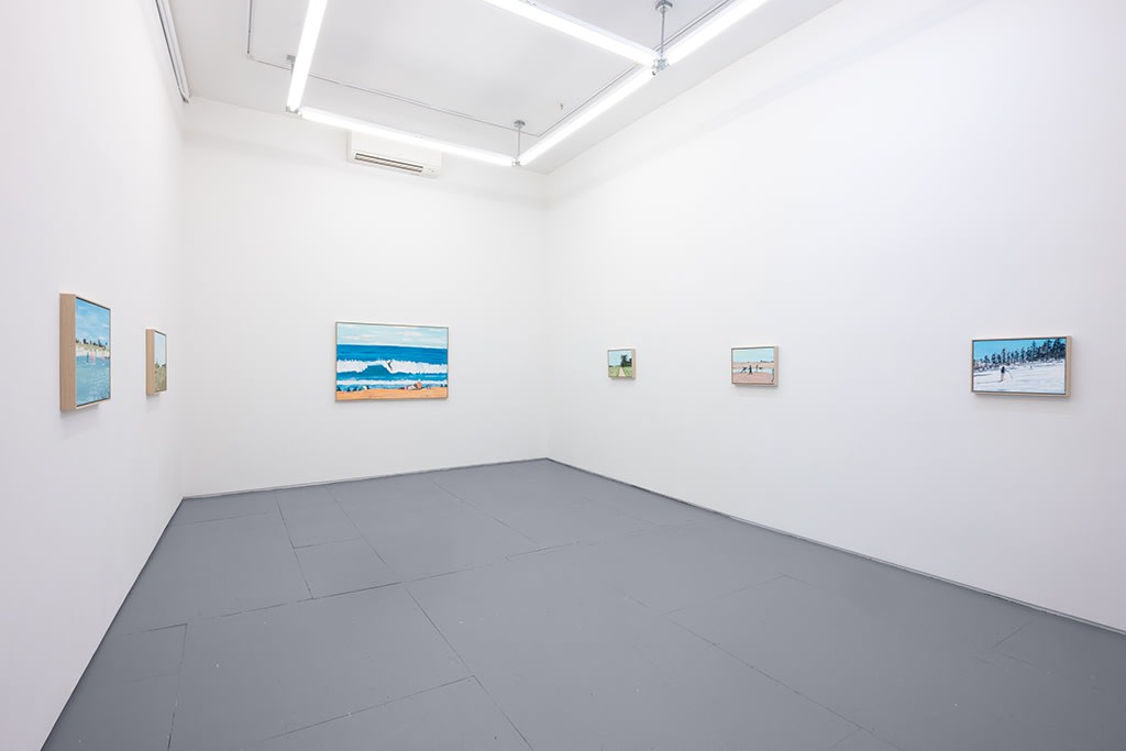installation photo of paintings by artist Jean Jullien for his solo exhibition "Lolo" at Hashimoto Contemporary NYC