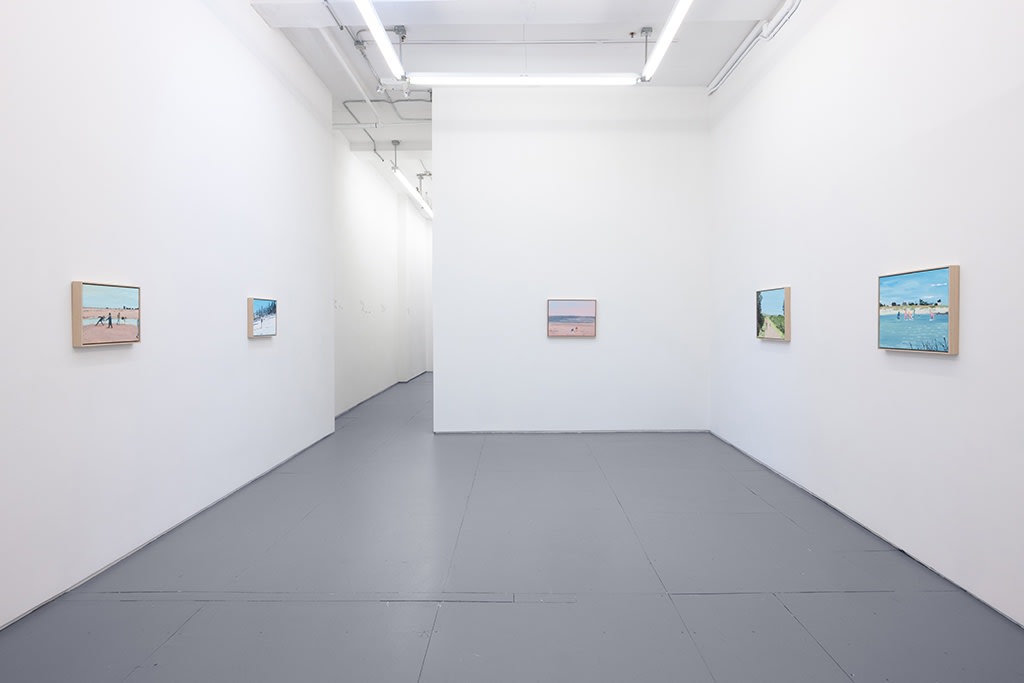 installation photo of paintings by artist Jean Jullien for his solo exhibition "Lolo" at Hashimoto Contemporary NYC