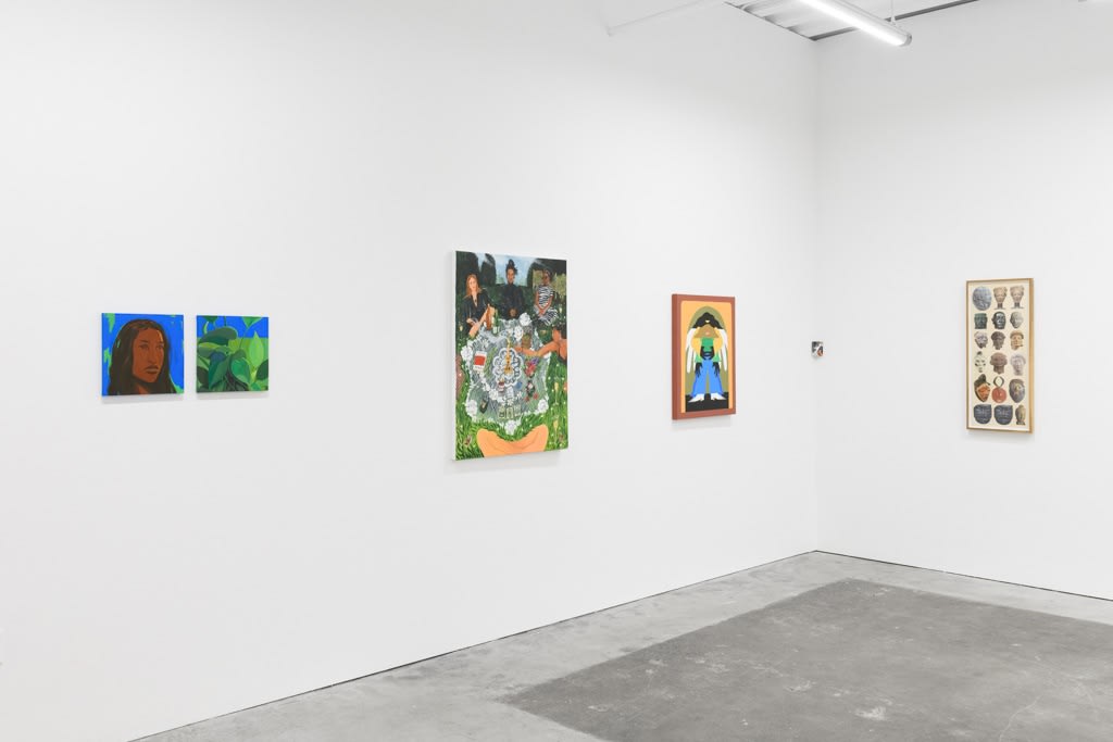 Install Image of "Oddkin", from left to right, “Jane & Jake”, “Circle in Golden Gate Park”, “MY ANGEL”, “CheezIt Angel”, “MANYFACES”.