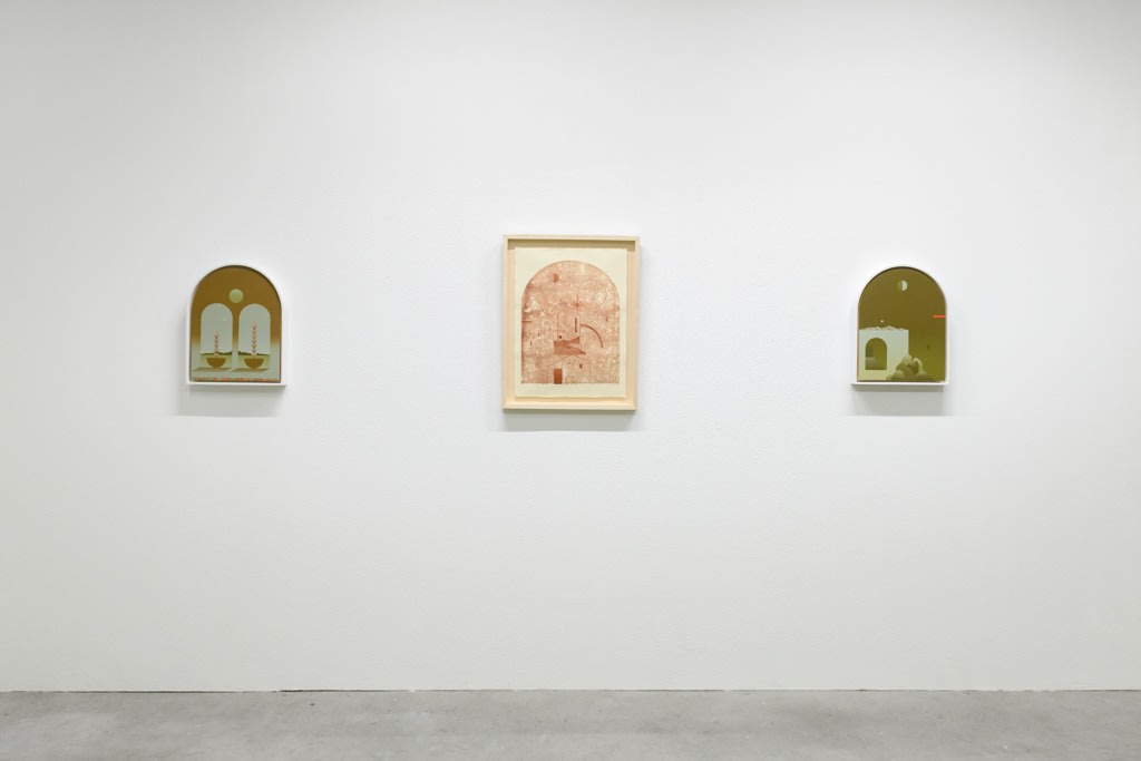 Install image of Petrichor, from left to right,“Ambrosia”, “Moonbow”, “Lichen”.