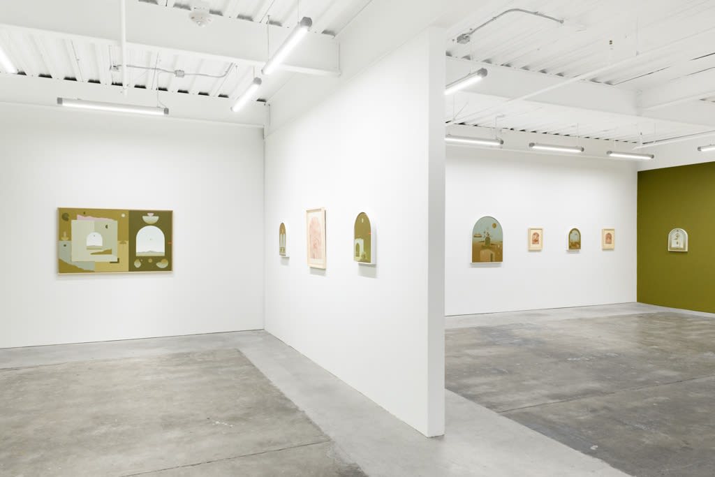 Install image of Petrichor, wide shot of both gallery room.